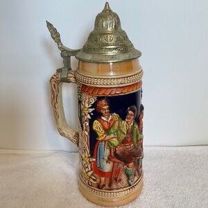 Vintage GERZ W. GERMANY 20 oz Stoneware Beer Stein with Pewter Lid
